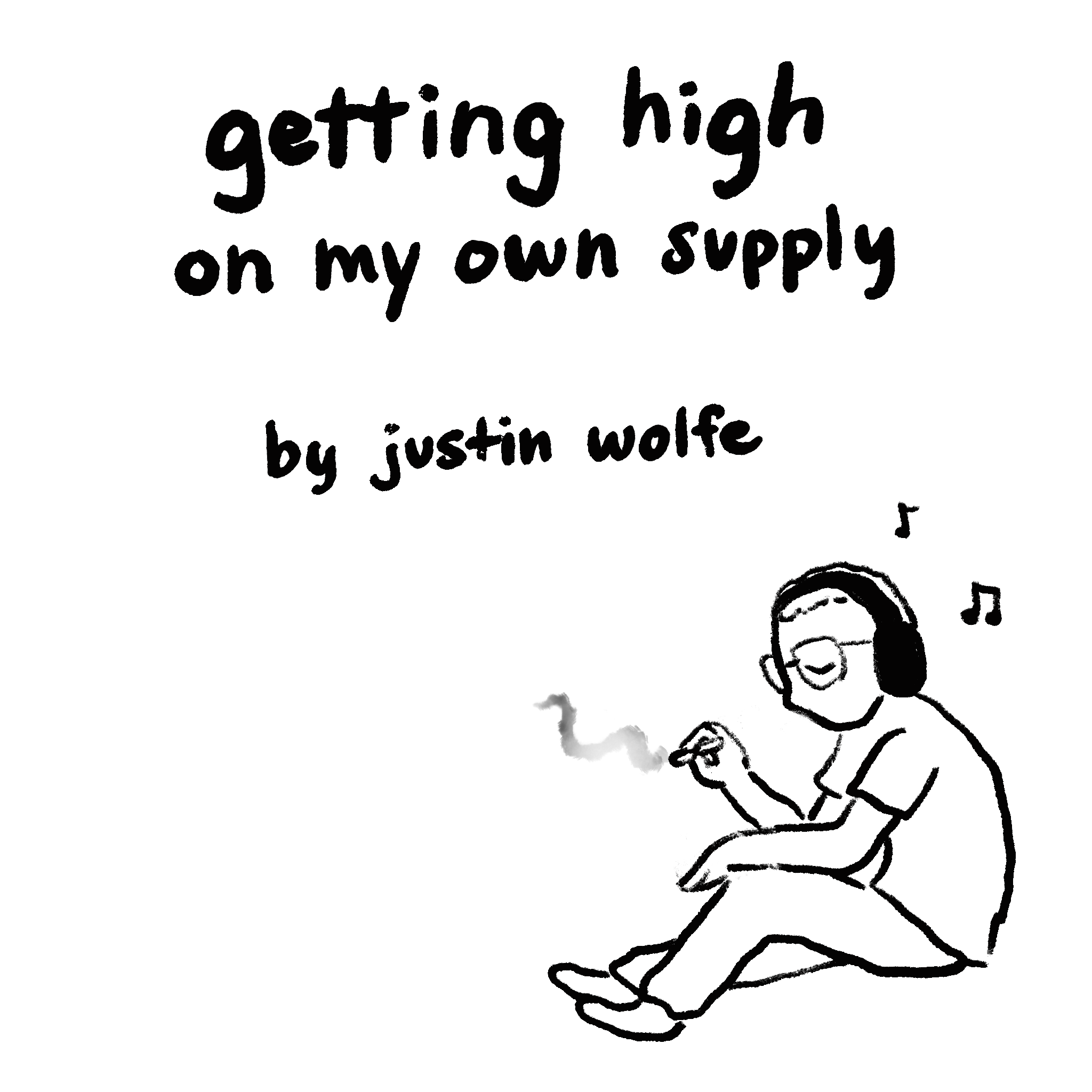 cartoon image of man smoking a joint while listening to music on headphones